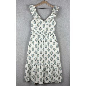 J Crew Dress Womens 6 Beige Blue Floral Preppy Wedding Garden Party Ruffle